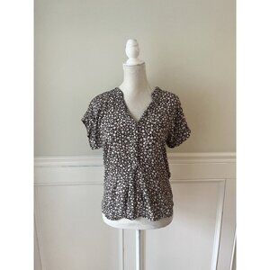 H&M Brown & Ivory Floral V-Neck Blouse Size 4